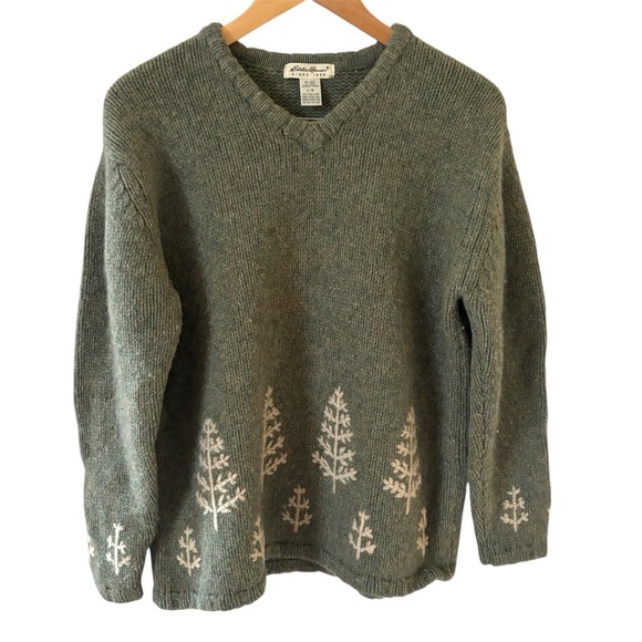 Eddie Bauer Sweaters - Vintage Eddie Bauer Womens Christmas Tree Sweater 100% Wool Size Large Green 90s